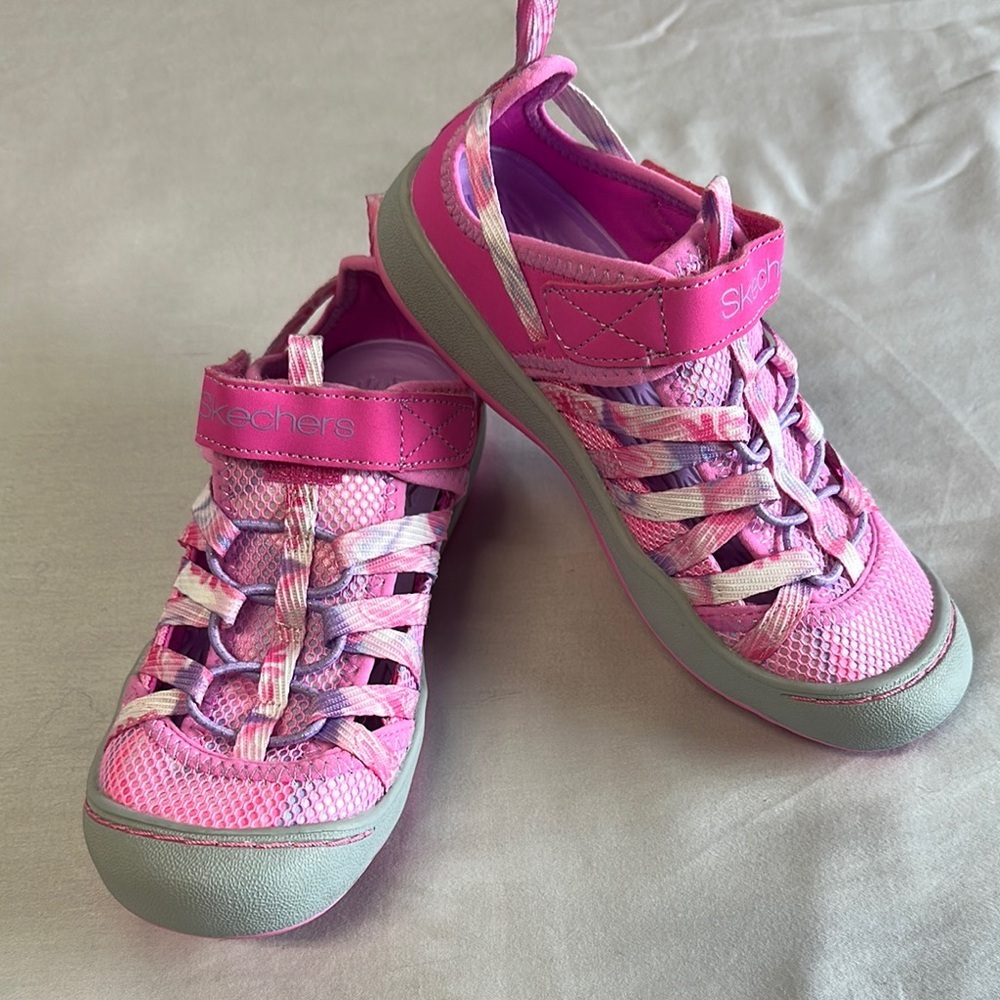 ⭐️ Skechers NEW  Pink and Grey Sneakers with Adjustable Strap